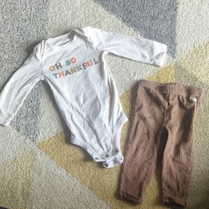 Little Planet Thanksgiving Long Sleeve Onesie With Brown Pants 6 Months